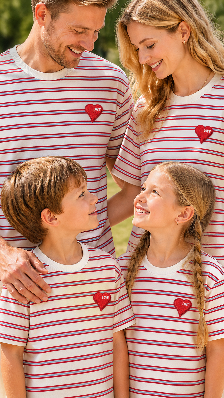 रेड स्ट्राइप फैमिली मैचिंग टॉप्स - हार्ट पॉकेट टी