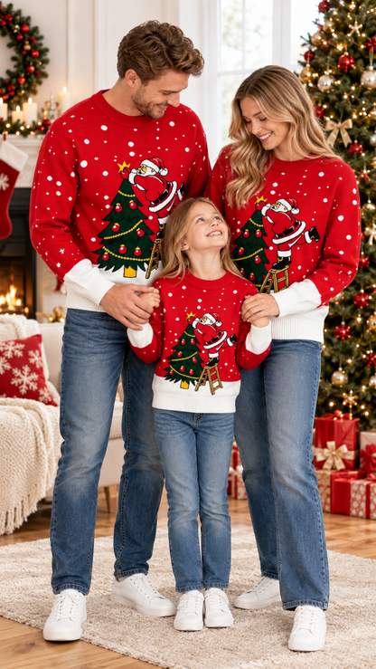 Santa Tree Topper Family Matching Sweaters — Knit Crewneck Tops