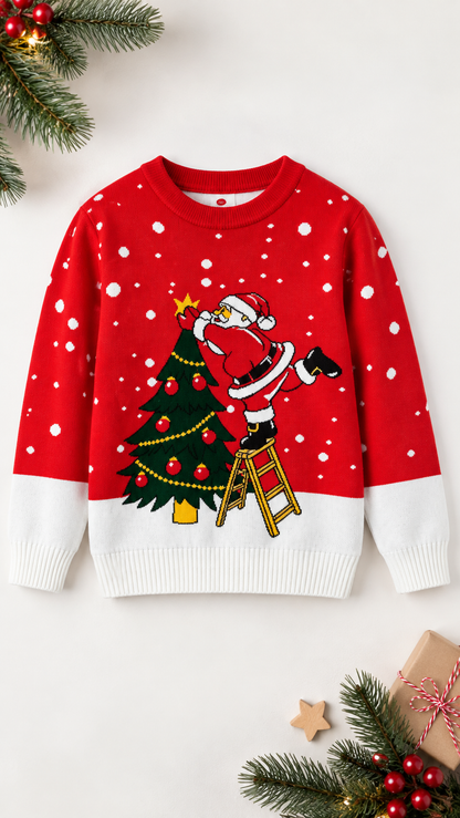 Santa Tree Topper Family Matching Sweaters — Knit Crewneck Tops