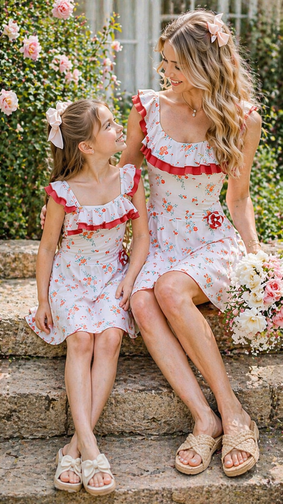 Blush Garden Mommy and Me -uimapuvut - Ruffle-uimamekko