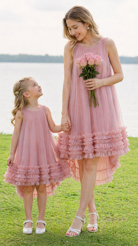 فساتين الأم وأنا بحاشية مكشكشة - فستان صيفي من التول