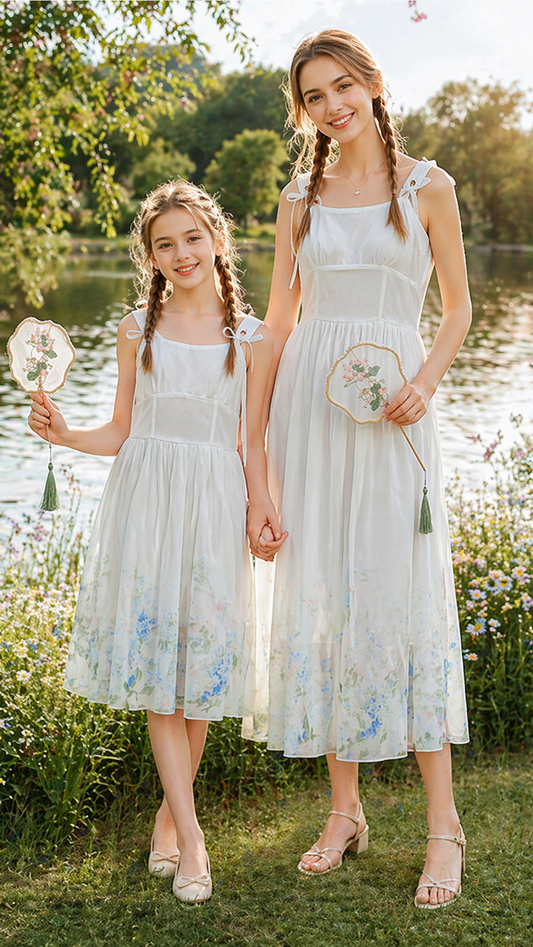 فساتين Willow Mist الأم وأنا - فستان صيفي بحاشية زهرية