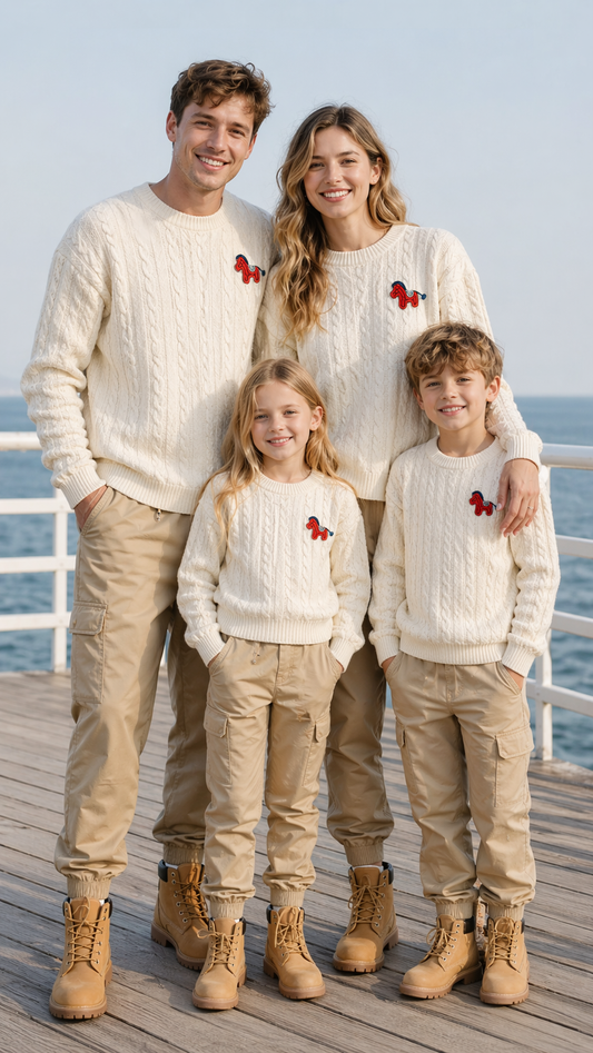 Svetry Cable Horse Family Matching - Útulný svetr