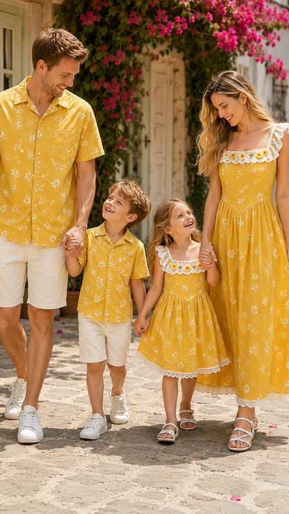 Sunshine Daisy Family Matching Set - Dress & Shirt