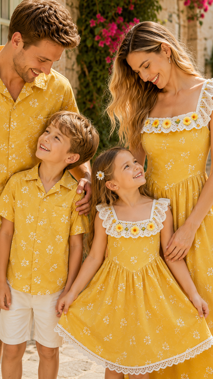 Sunshine Daisy Family Matching Set - Dress & Shirt
