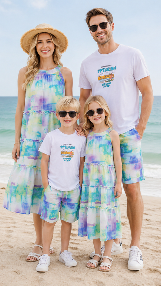 Sunset Ombre Family Matching Set - Dress & Shorts