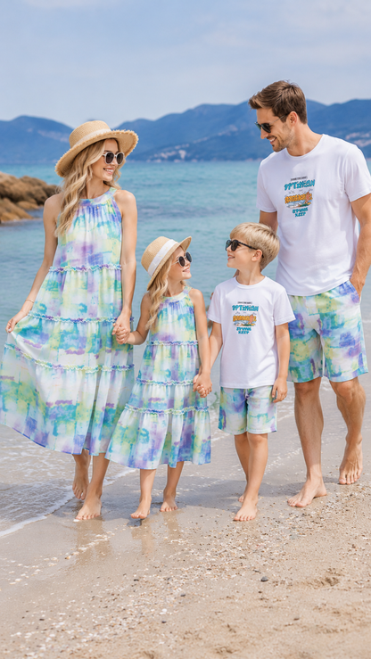 Conjunto familiar a juego Sunset Ombre - Vestido y pantalones cortos