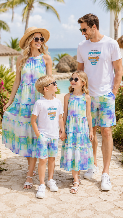 Conjunto familiar a juego Sunset Ombre - Vestido y pantalones cortos