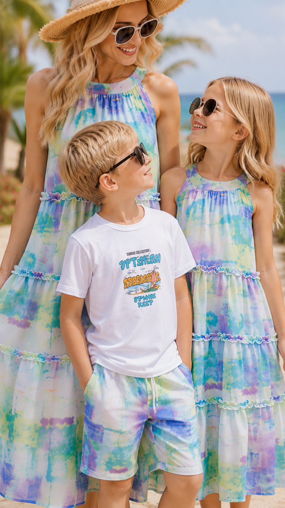 Conjunto familiar a juego Sunset Ombre - Vestido y pantalones cortos