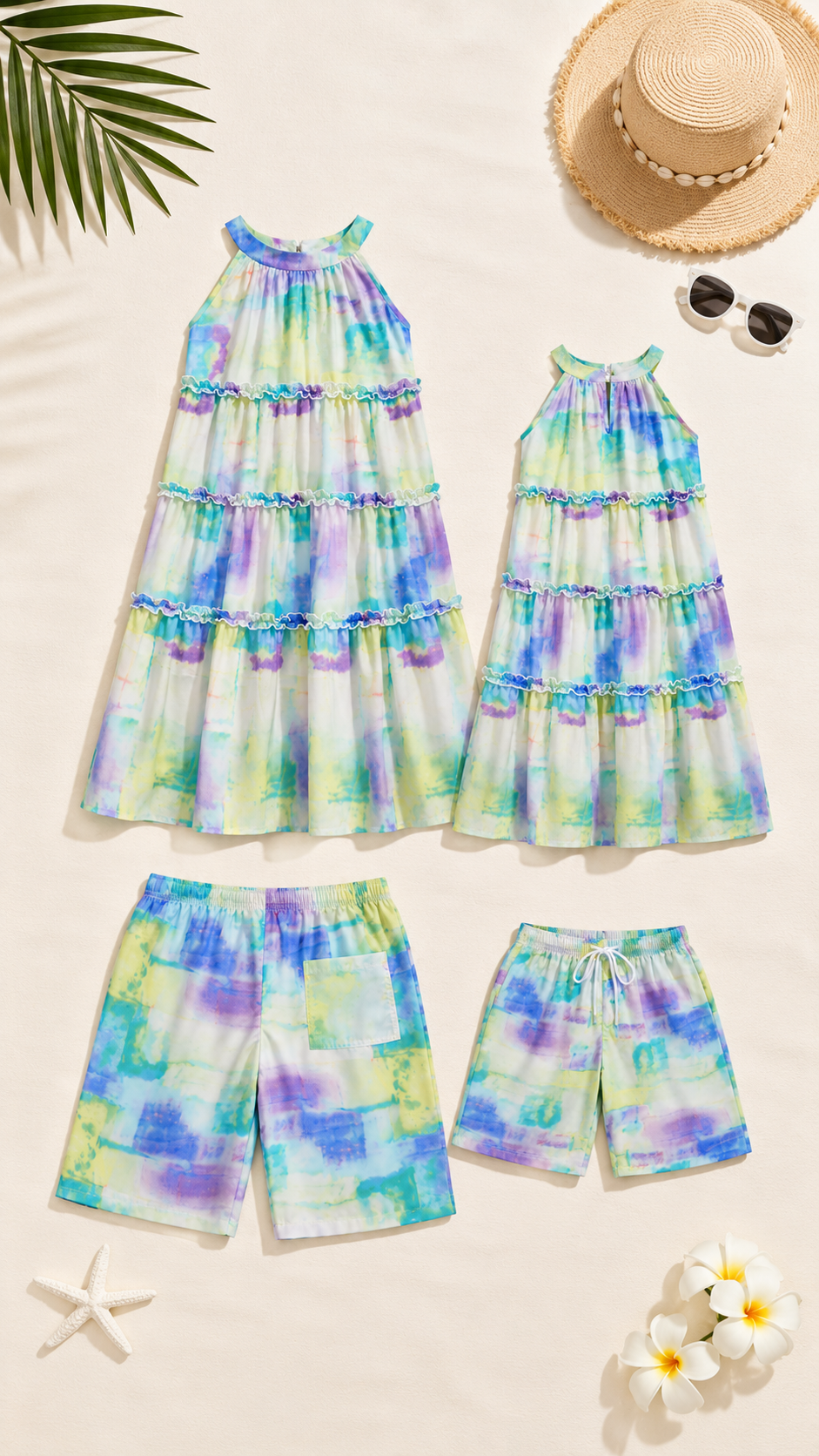 Conjunto familiar a juego Sunset Ombre - Vestido y pantalones cortos