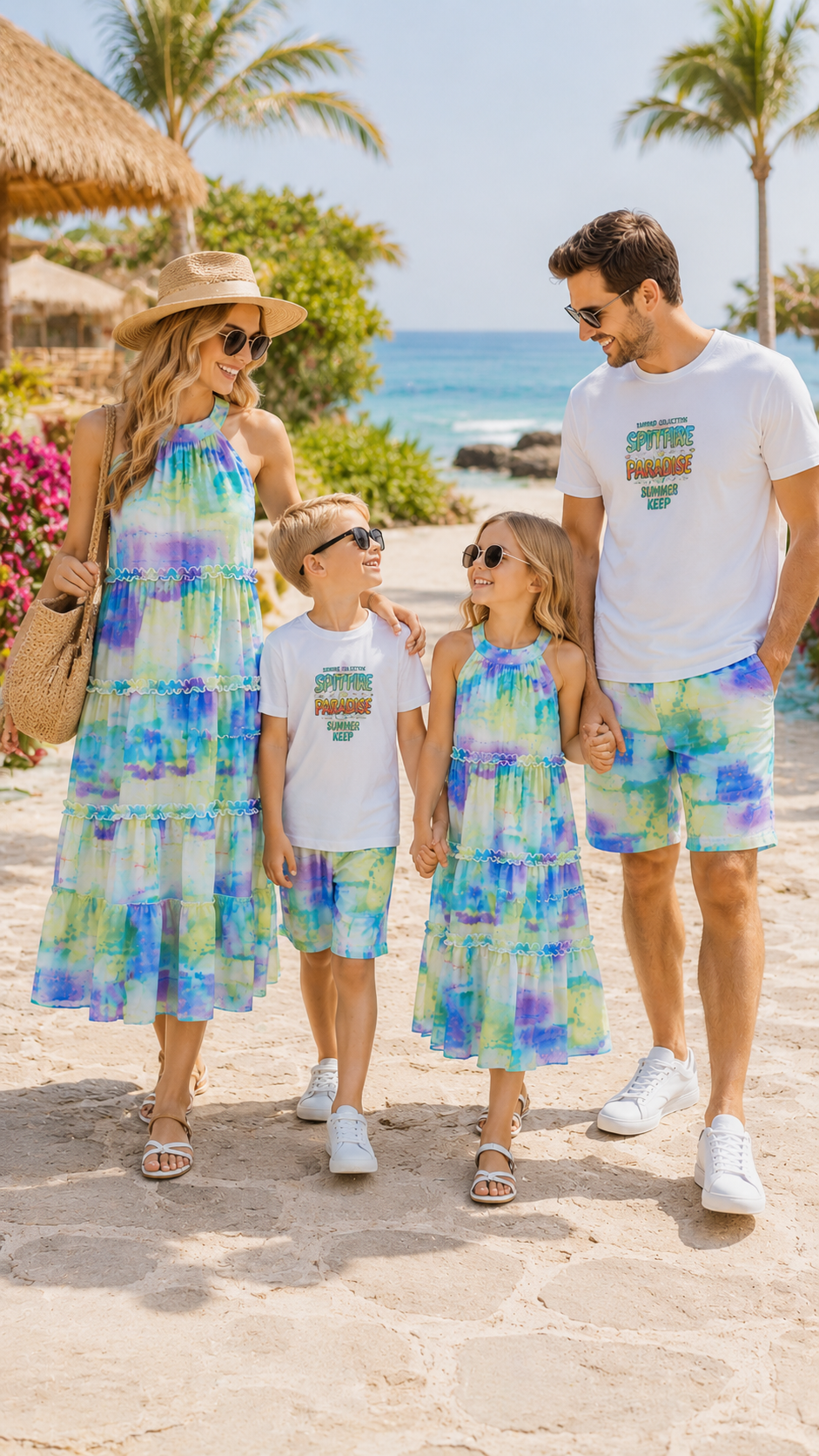 Conjunto familiar a juego Sunset Ombre - Vestido y pantalones cortos