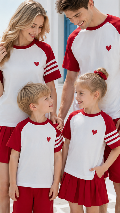 Raglan matching tee with red heart print for family outfits