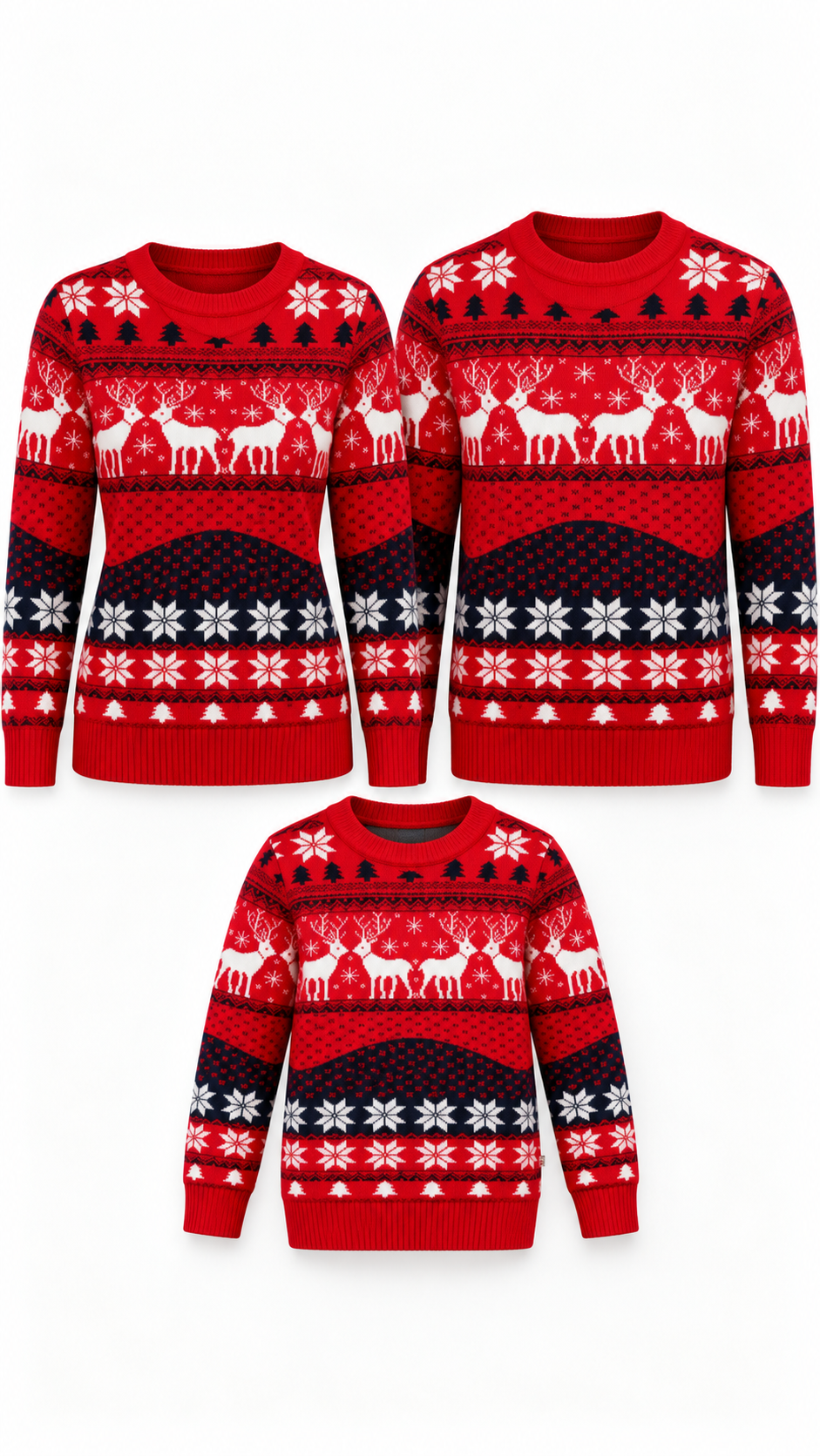 Nordic Reindeer Family Matching Sweaters — Snowflake Knit Tops