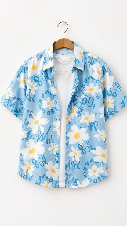 Sky Daisy Doodle Family Matching Tops — Button-Up Shirt