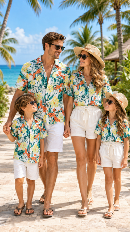 Sunlit Tropical Bloom Family Matching Tops — Button-Up Shirt