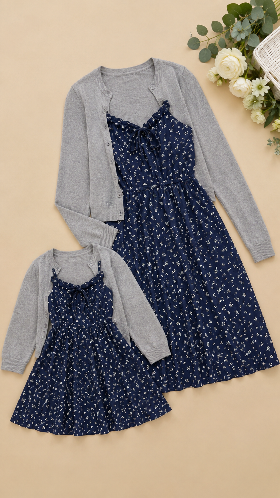 Šaty Navy Sprig Mommy and Me — Šaty a Cardigan