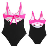 Chic Color-Block One-Piece Swimsuit for Mother & Daughter Vibrant & Sleek Beachwear-dresslikemommy.com