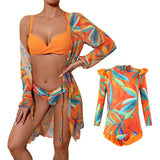 Chic Family Bonding - Mother & Daughter Matching Swimsuit Set with Long-Sleeved Cover-Up-dresslikemommy.com
