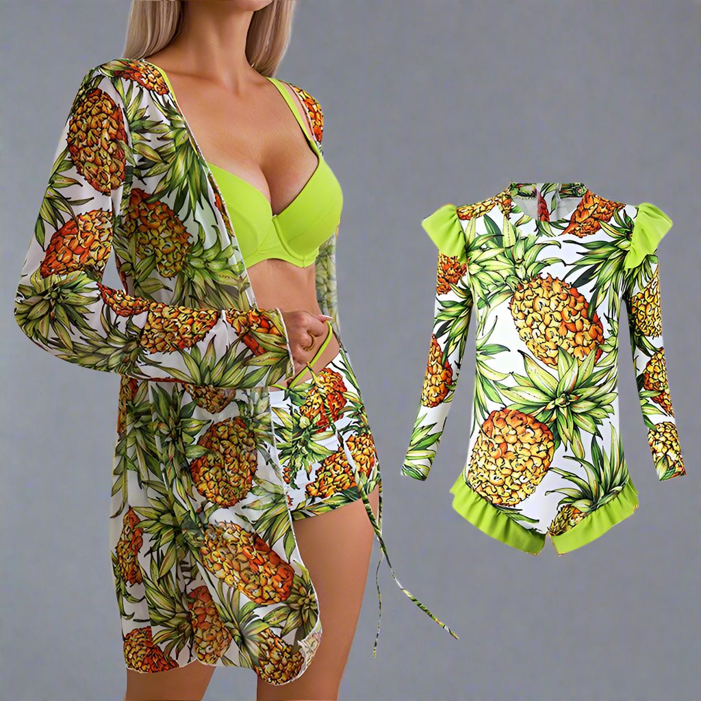 Chic Mother-Daughter Matching Swimsuit Set with Floral Cover-Up Family Beachwear Collection-dresslikemommy.com