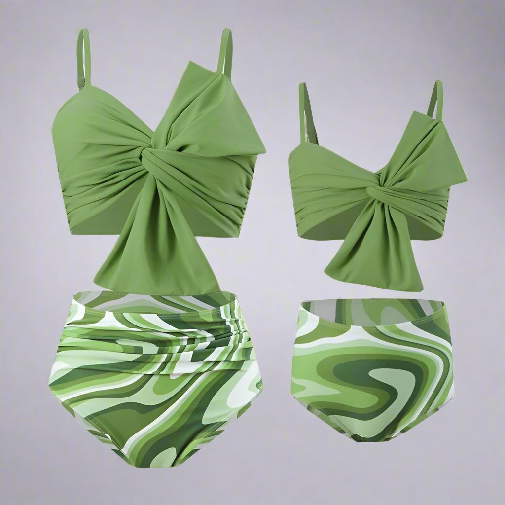 Extra image of family matching bikini sets with one-piece