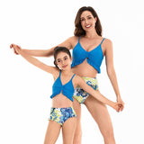 Chic Ocean Blue Mother-Daughter Swimsuit Duo Stylish Ruffle Top with Paisley High-Waisted Bottoms-dresslikemommy.com
