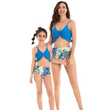 Chic Ocean Blue Mother-Daughter Swimsuit Duo Stylish Ruffle Top with Paisley High-Waisted Bottoms-dresslikemommy.com