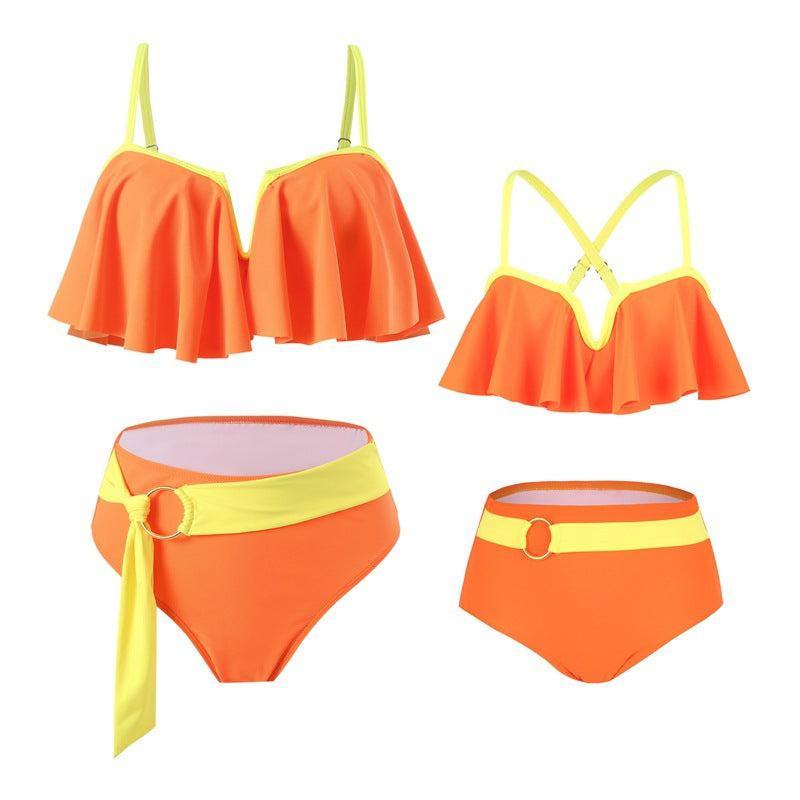 Chic Two-Piece Swimsuit Set Ruffle Detail Top and High-Waisted Bottoms in Four Vibrant Colors-dresslikemommy.com