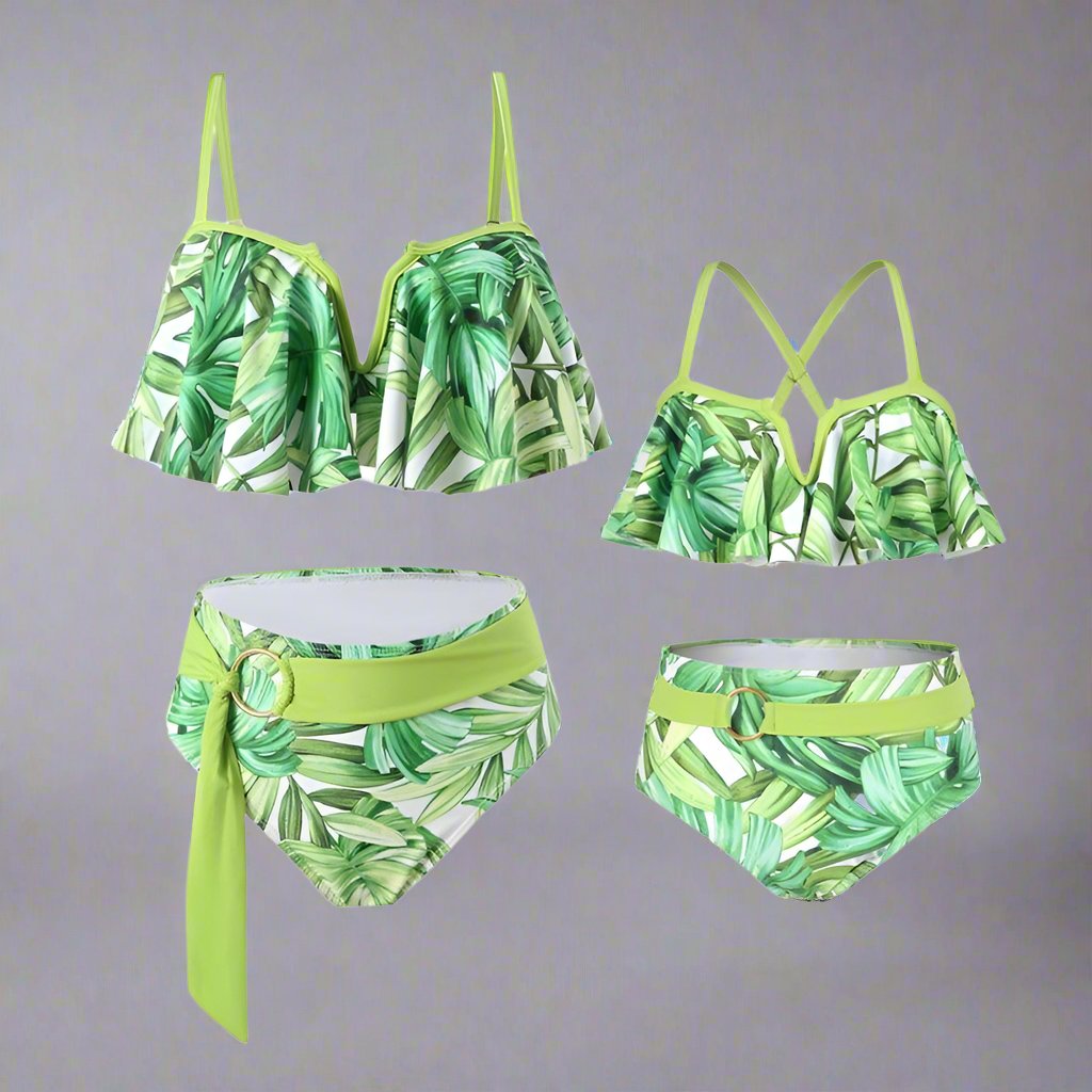 Chic Two-Piece Swimsuit Set Ruffle Detail Top and High-Waisted Bottoms in Four Vibrant Colors-dresslikemommy.com
