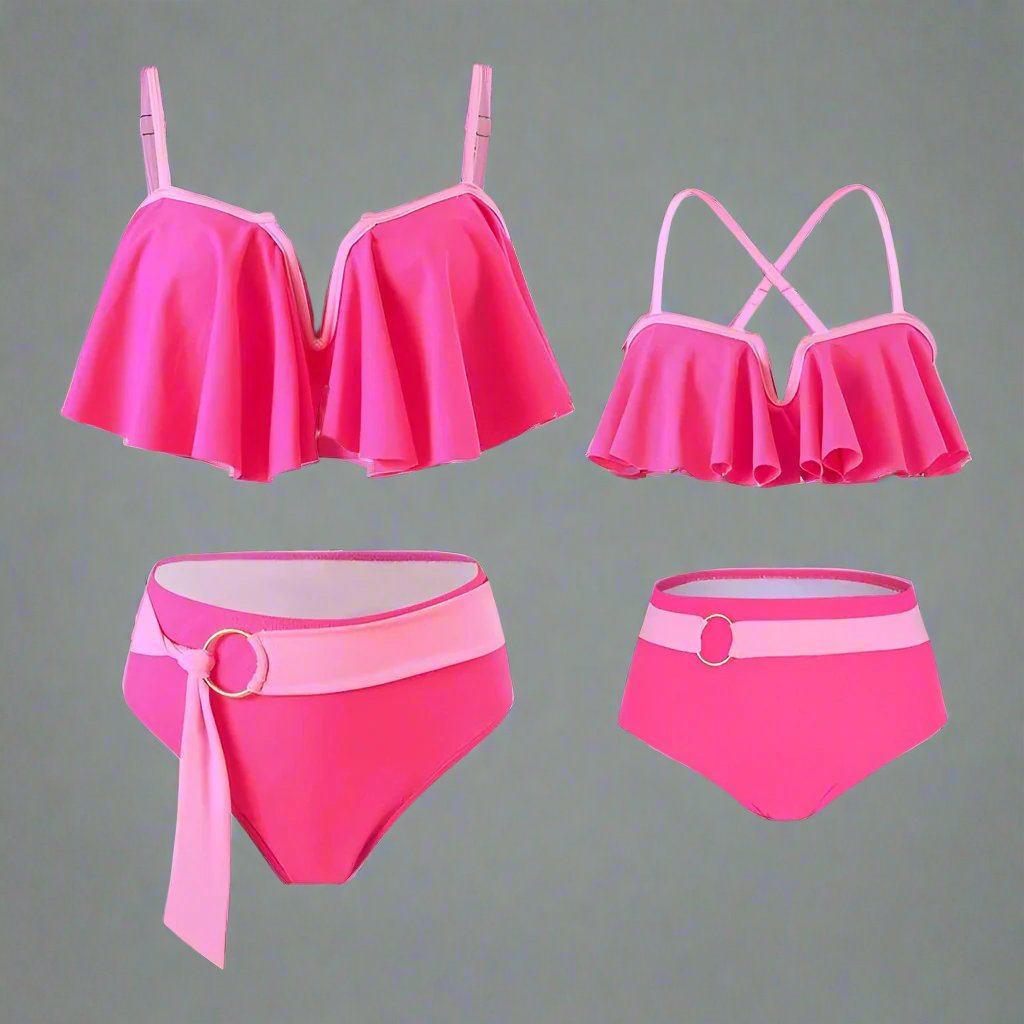 Chic Two-Piece Swimsuit Set Ruffle Detail Top and High-Waisted Bottoms in Four Vibrant Colors-dresslikemommy.com