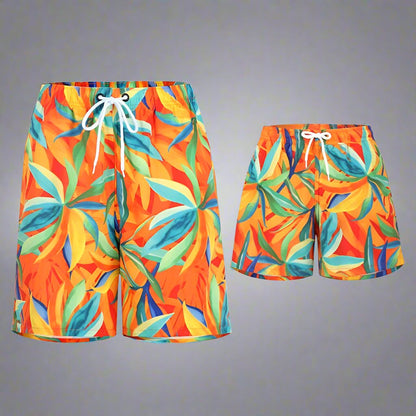 Dynamic Duo" Father and Son Matching Swim Trunks - Family Beachwear Set-dresslikemommy.com