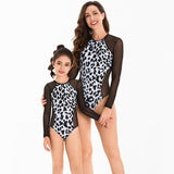 Elegant Long-Sleeve Leopard Print Swimsuit for Mother and Daughter-dresslikemommy.com