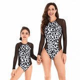 Elegant Long-Sleeve Leopard Print Swimsuit for Mother and Daughter-dresslikemommy.com