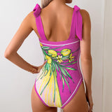 Elegant Mother Daughter Matching One-Piece Swimsuit with Patterned Mesh Skirt Family Beachwear Set-dresslikemommy.com