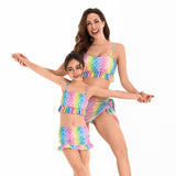 Enchanting Mermaid Scales Two-Piece Swimsuit Set for Mother and Daughter - Rainbow Hues with Flirty Skirt Detail-dresslikemommy.com