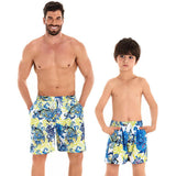 Father and Son Matching Swim Trunks - Classic Paisley Pattern in Blue and Yellow-dresslikemommy.com