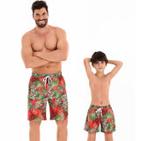 Father and Son Matching Swim Trunks - Tropical Paradise Red and Green Print-dresslikemommy.com