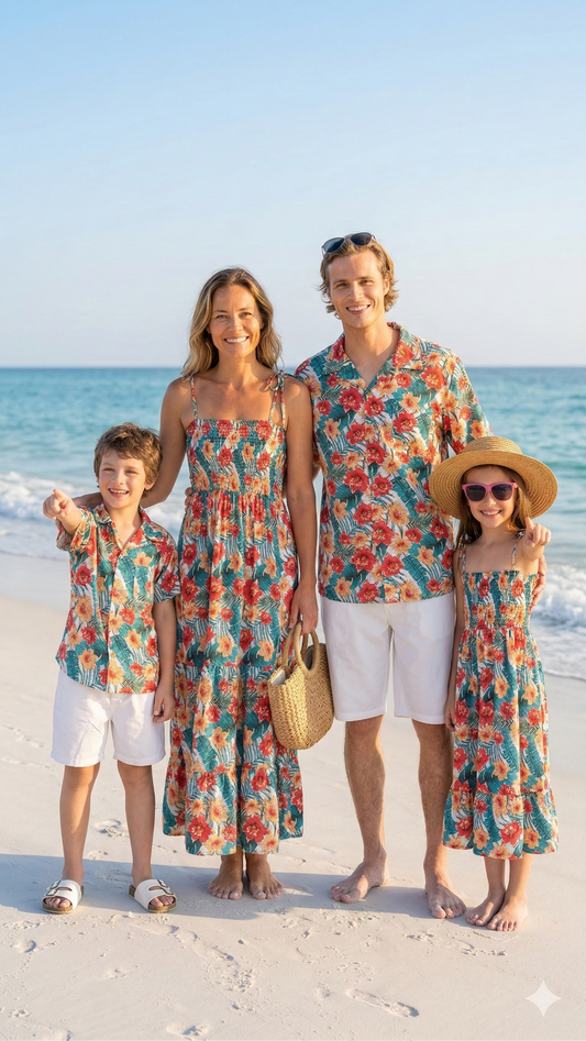Product image of family matching t-shirts with floral print - matching swimsuit for family