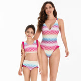 Mother & Daughter Pastel Mermaid Scales Swimsuit with Frill Detail-dresslikemommy.com