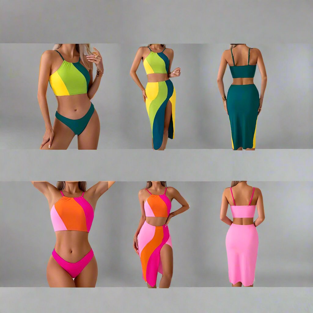 Extra image of family matching bikini sets with color block