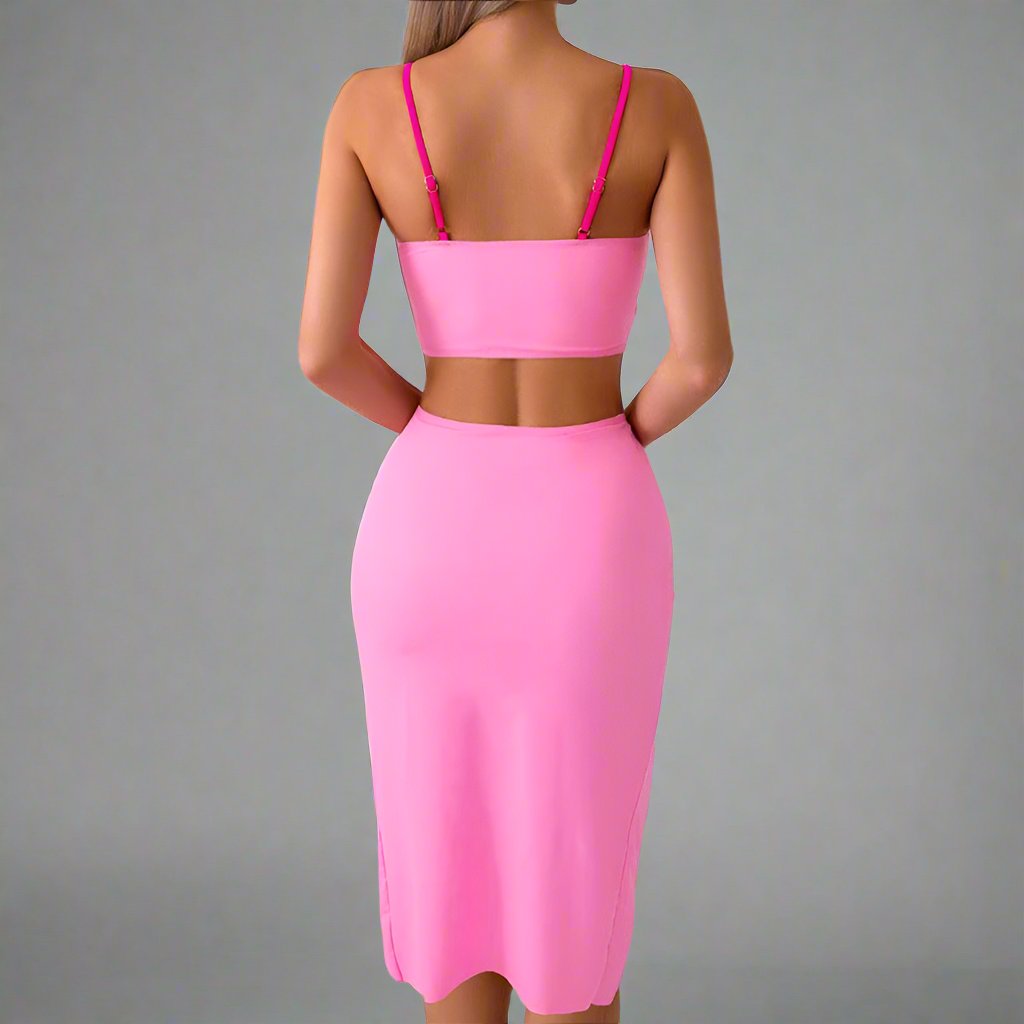 Close product view of family matching bikini sets with color block