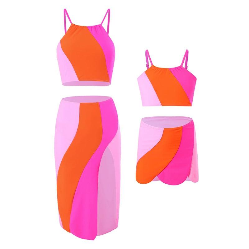 Detail image of family matching bikini sets with color block
