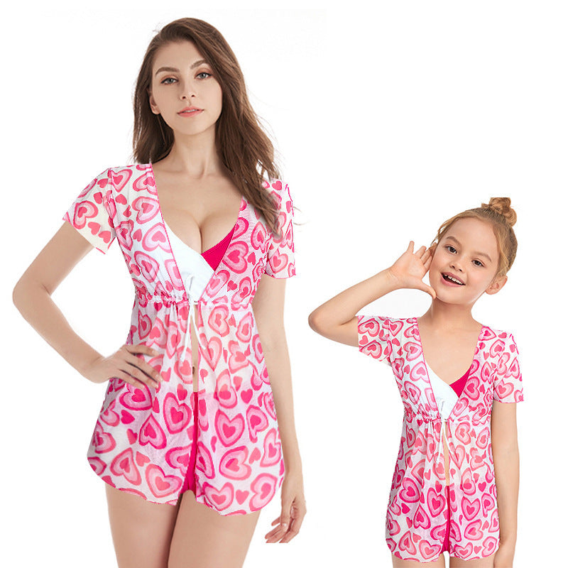 Detail image of family matching bikini sets with floral print