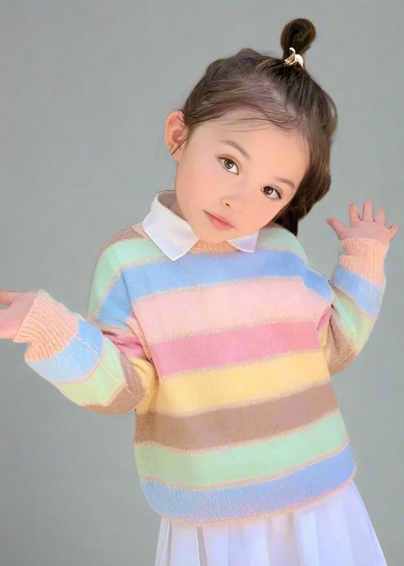 Cute family pastel rainbow stripe cardigan and pullover outfit