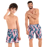 Tropical Flair Father and Son Matching Swim Trunks Flamingo and Foliage Print-dresslikemommy.com
