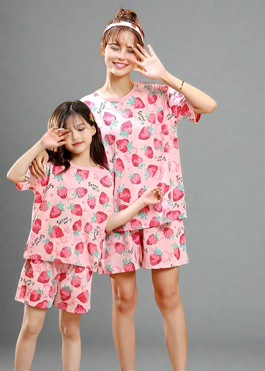 Extra image of mommy and me pajama sets with cartoon print