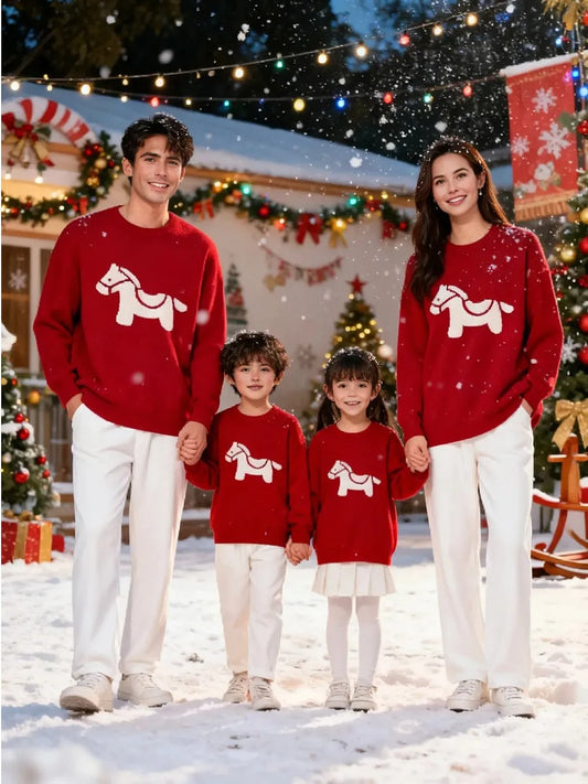 Matching Family Christmas Sweater  Red Rocking Horse Knit Top