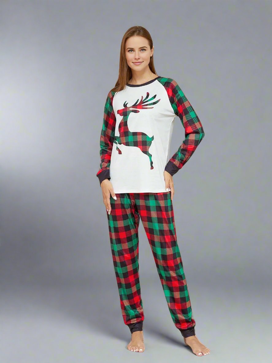 Family Matching Christmas Pajama Set Red Green Plaid Reindeer
