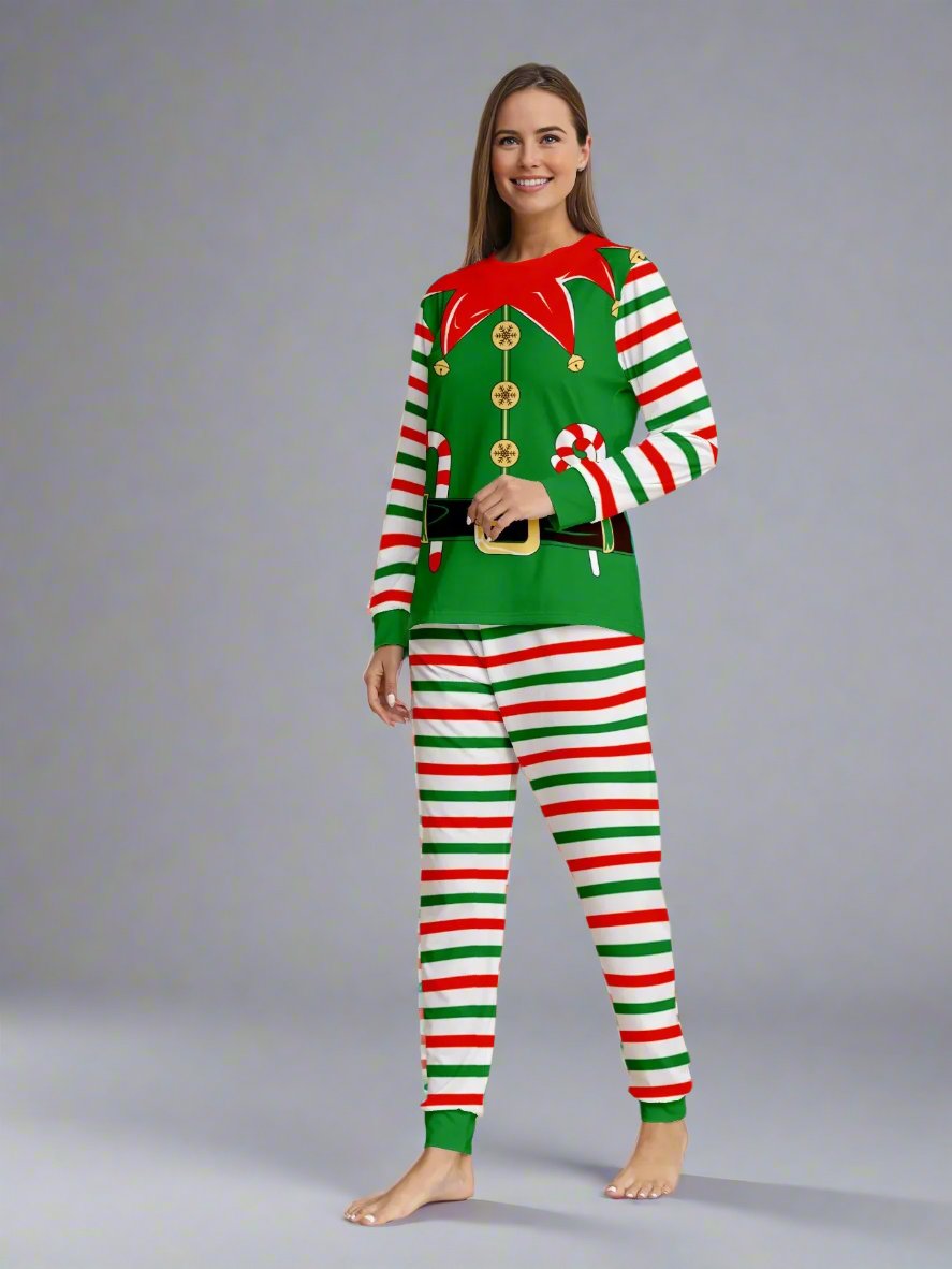 Family Matching Christmas Elf Pajama Set Festive Green Red