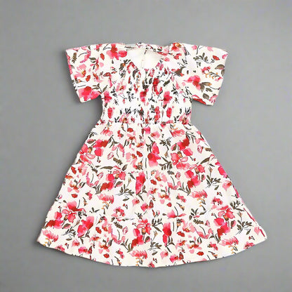 Matching floral dresses for mom and daughter, styled for a summer walk