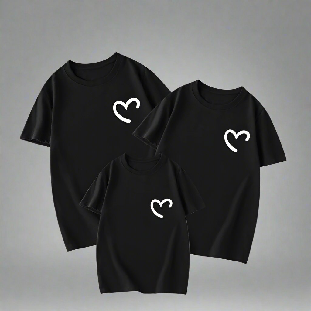 Minimalist heart pocket design on family matching shirts, available in multiple colors